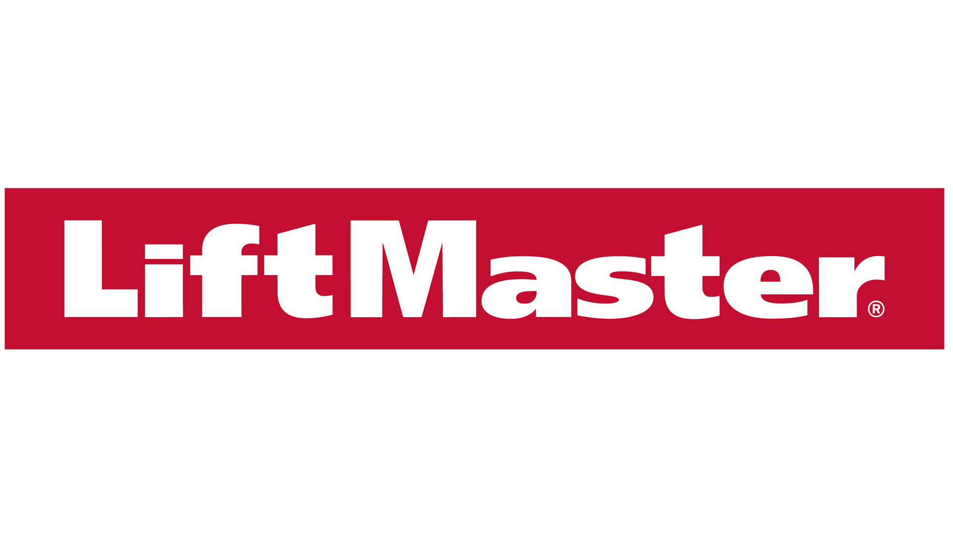The white LiftMaster logo centered on a red rectangular background.