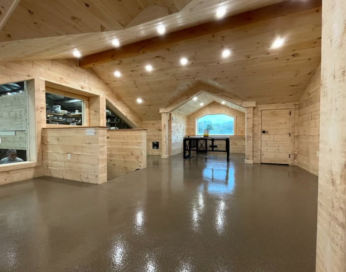 A parking lot with a yellow arrow pointing to the right