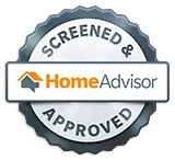 A screened and approved home advisor logo on a white background.
