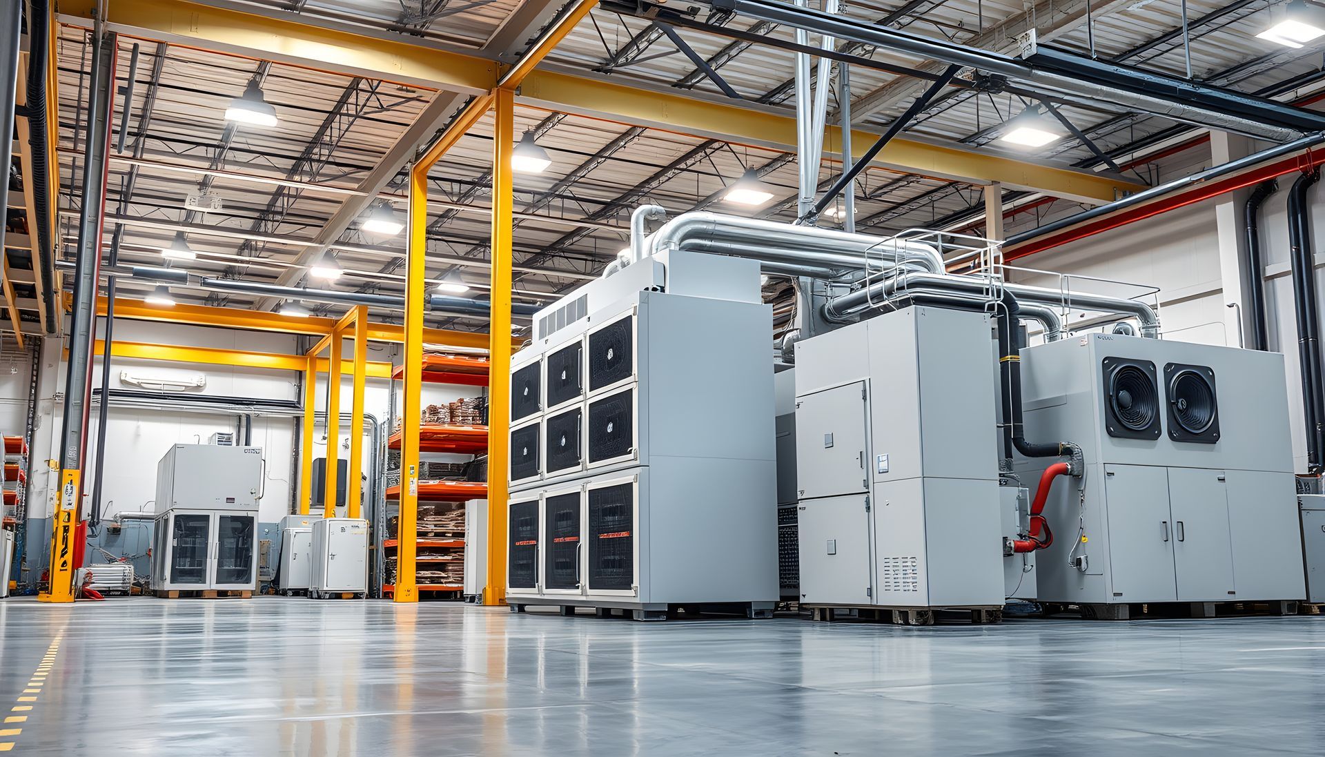 A large warehouse filled with lots of machinery and equipment.