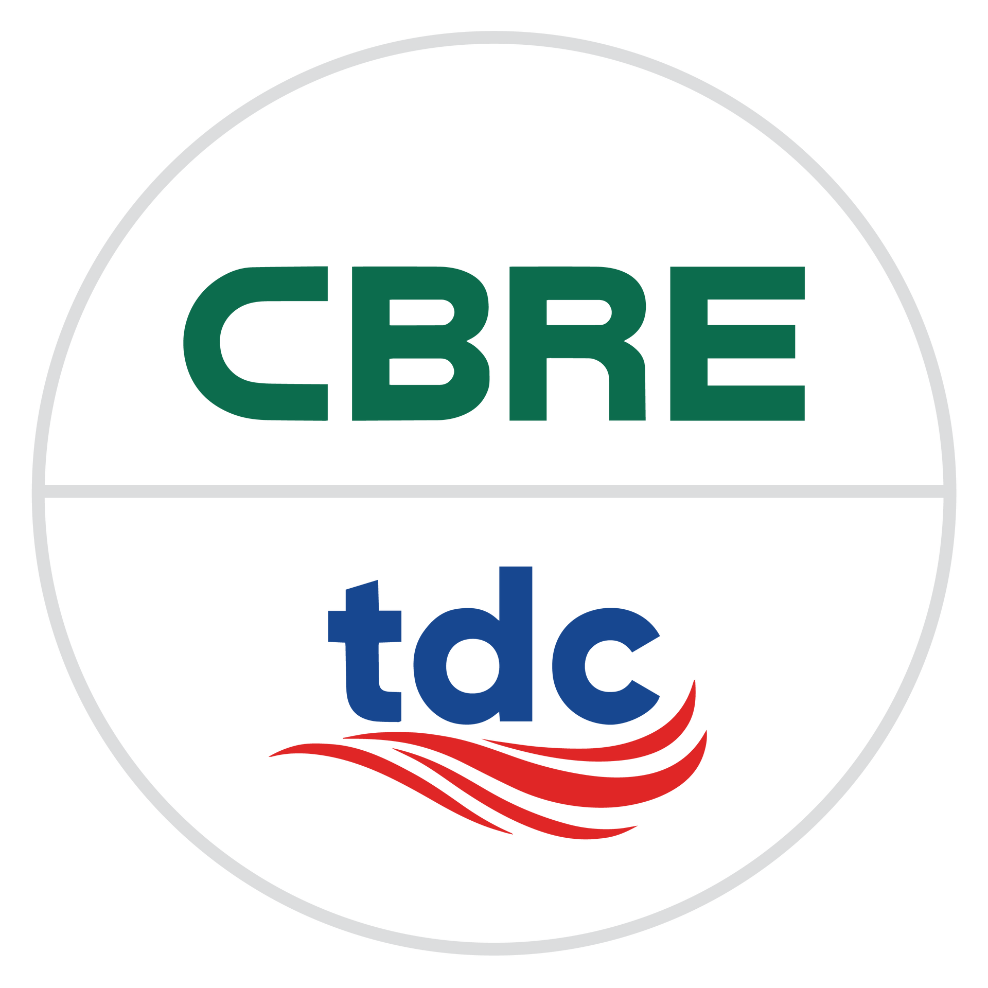 The logo for cbre and tdc is in a circle.