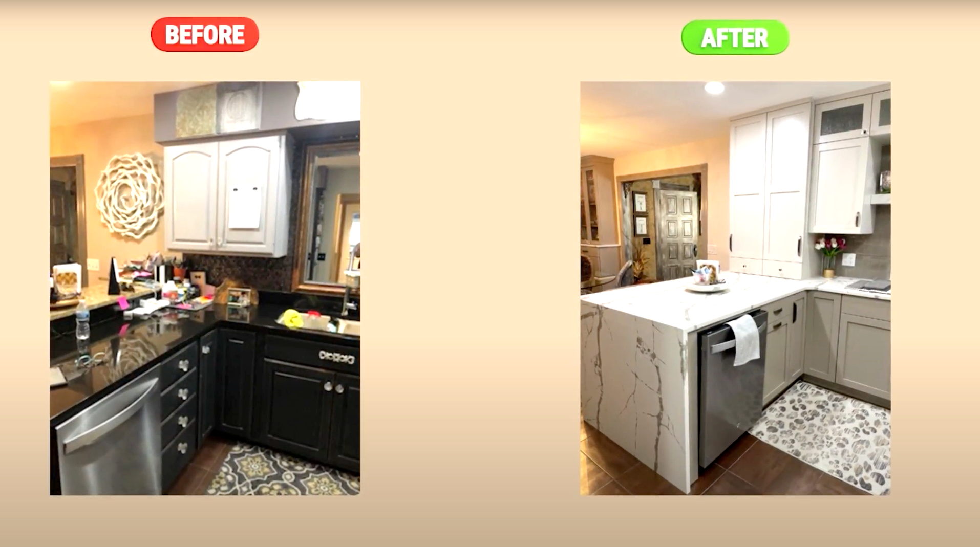 kitchen island with quartz waterfall design
