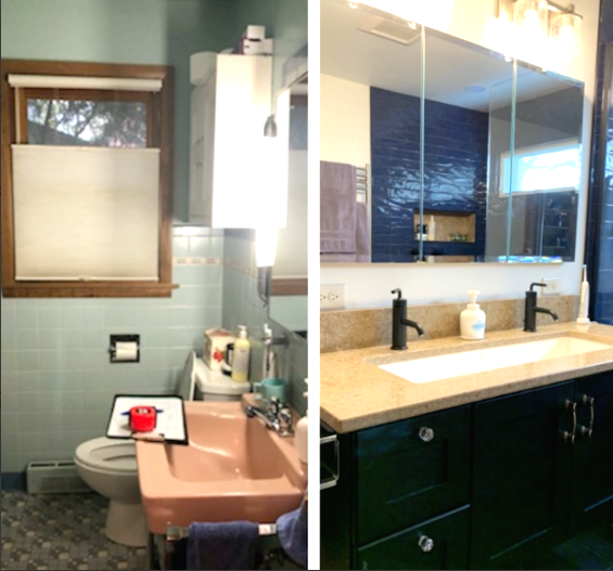 bathroom makeover - quartz sink, new faucets shower and more attractive
