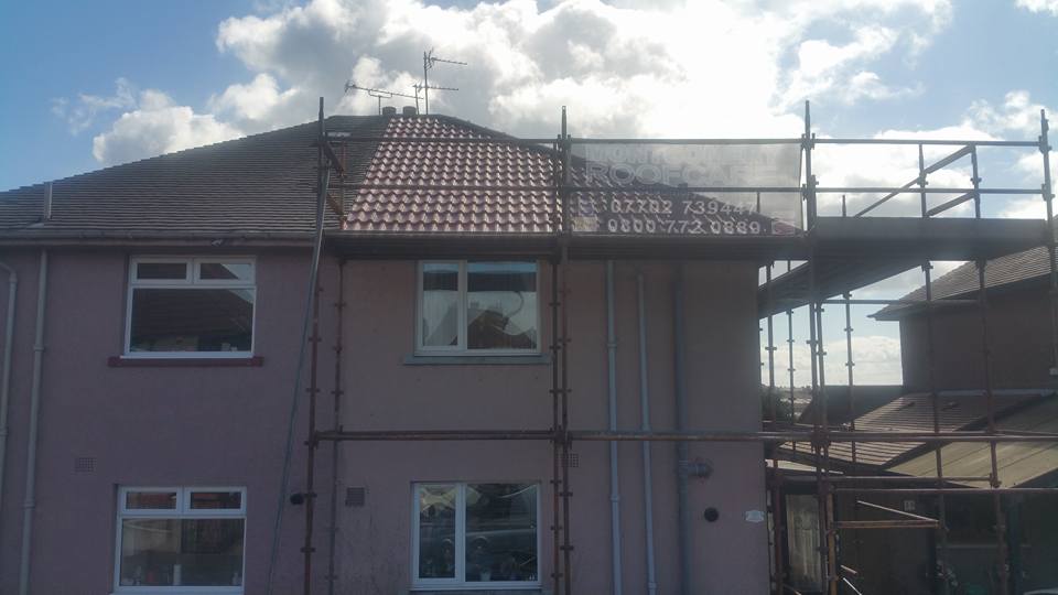 Scaffolding around roof