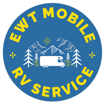 A blue logo for ewt mobile rv service