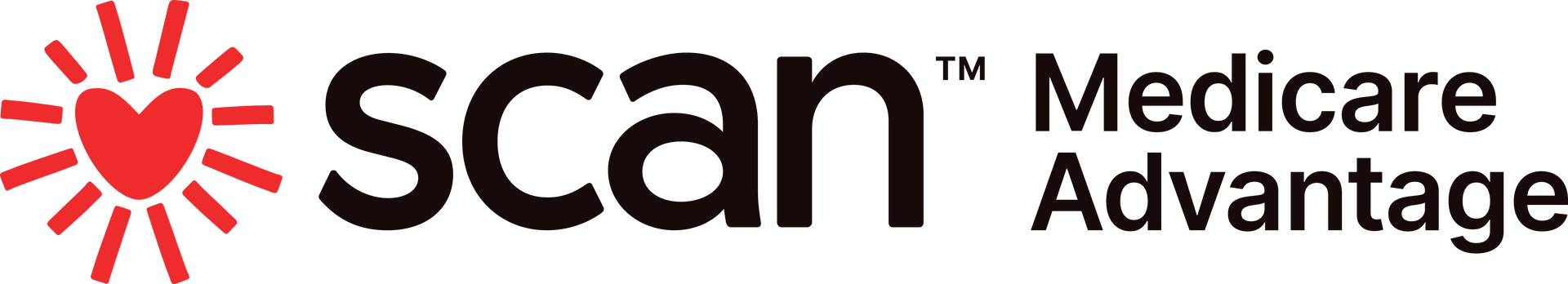 Logo for SCAN Medicare Advantage with heart in sunburst design.
