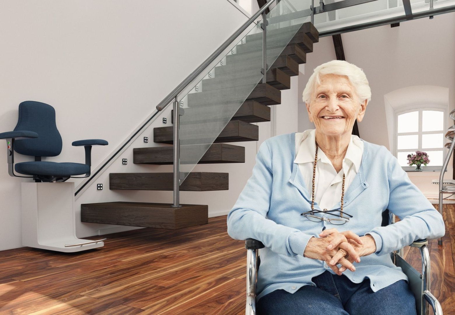 An Elderly Couple Is Looking out Of a Window.