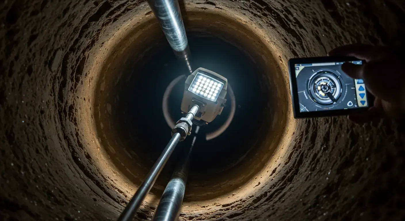 A person is taking a picture of a well with a cell phone.