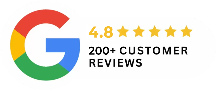 A google logo with 4.8 stars and 200+ customer reviews.