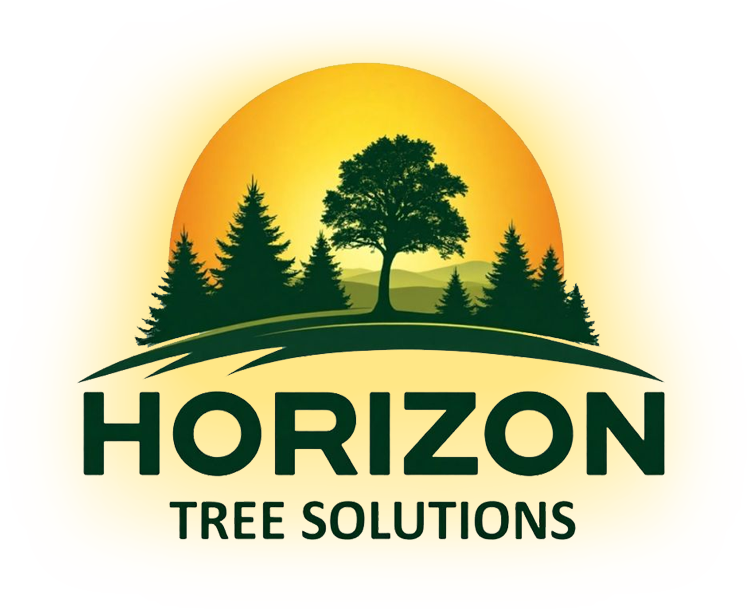 Logo: Green and yellow sunrise with trees and the words 