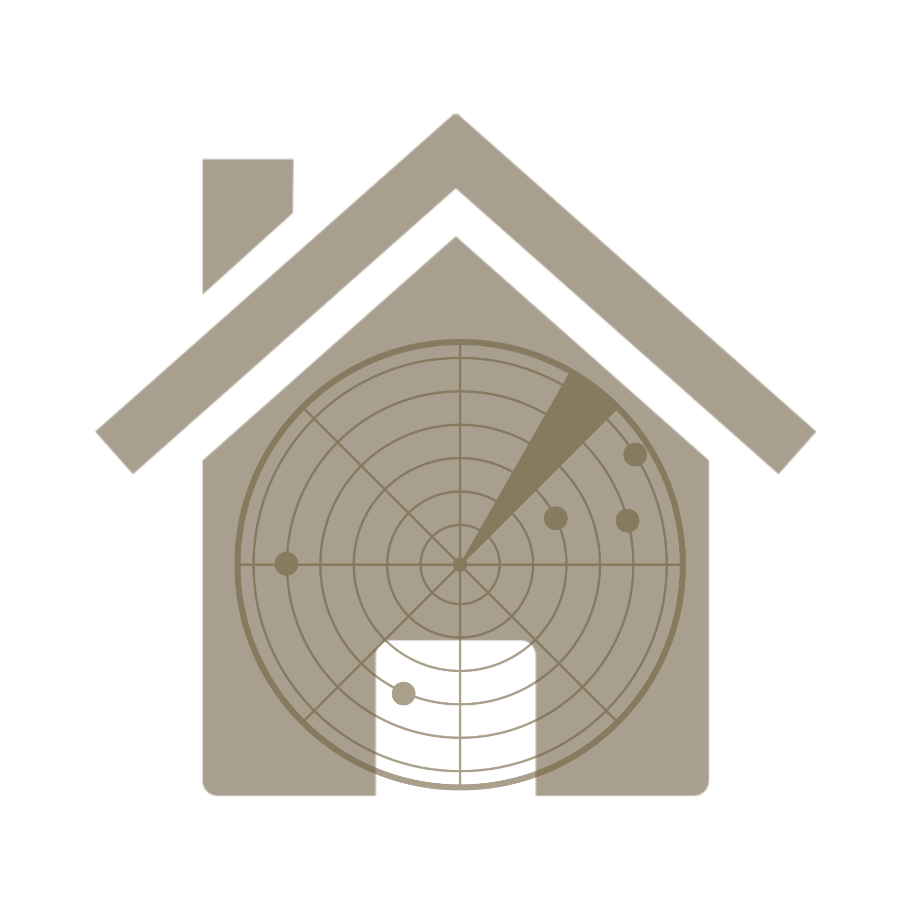 Een bruin huisje met een radar scan eroverheen.