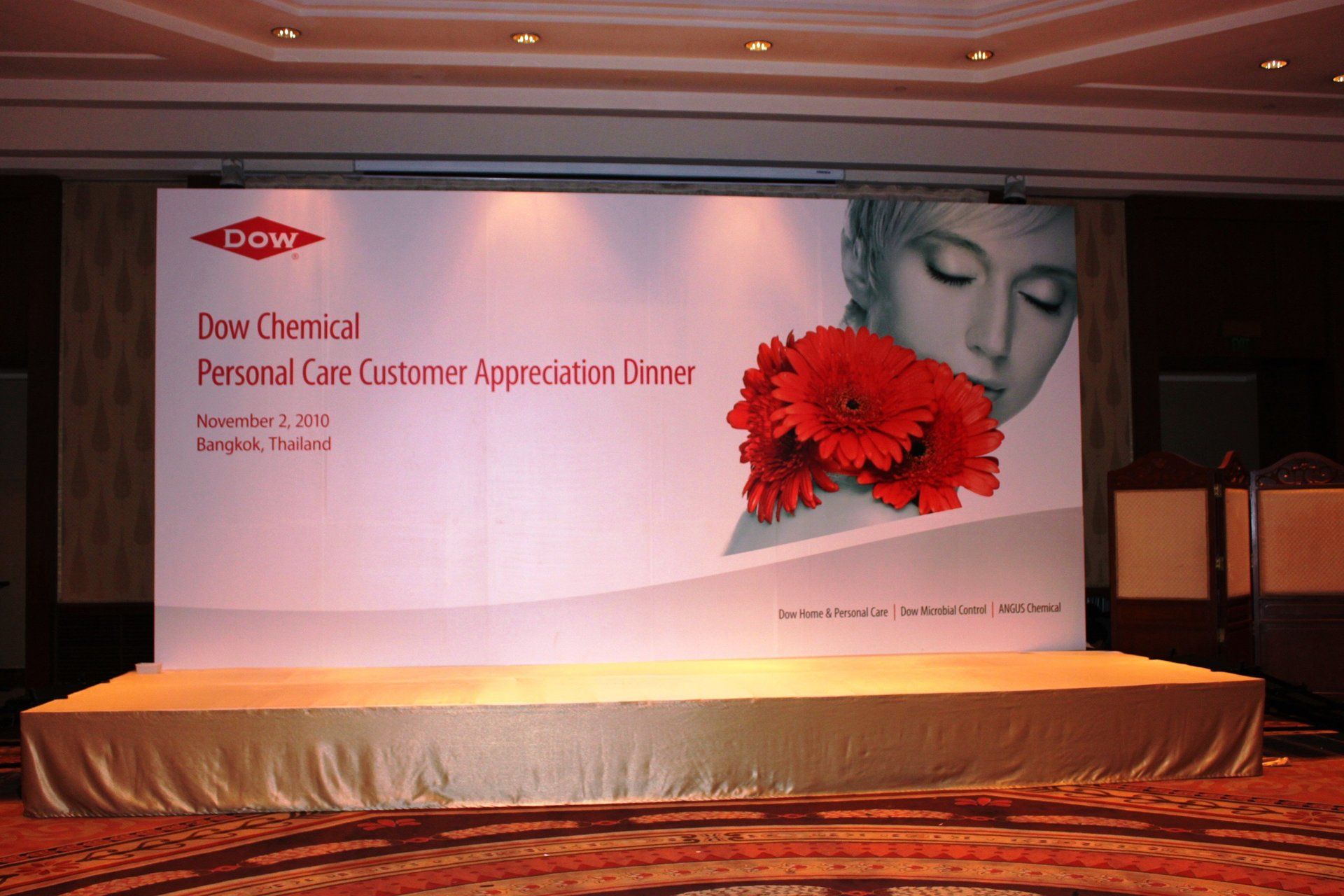 Dow Chemical customer appreciation dinner @ Thailand 2010. Booth designed and built by Essential Global Fairs.