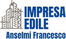 Logo per Impresa Edile Anselmi Francesco con un edificio stilizzato beige e testo blu.