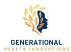 Logo for Generational Health Innovations: a stylized human profile silhouette merging into a golden tree with leaves.
