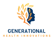 Logo for Generational Health Innovations: a stylized human profile silhouette merging into a golden tree with leaves.