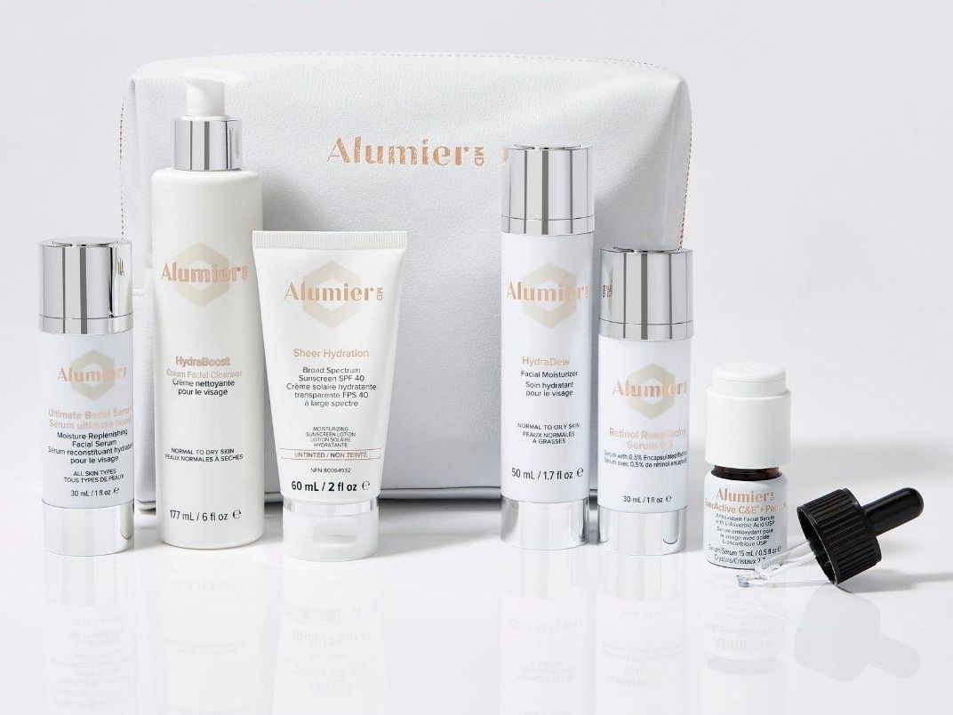a set of aluminum 's skincare products in a white bag