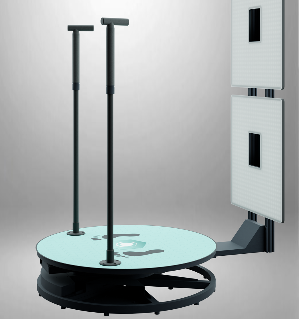 3D printer with a circular build platform and two vertical rods beside a wall mount