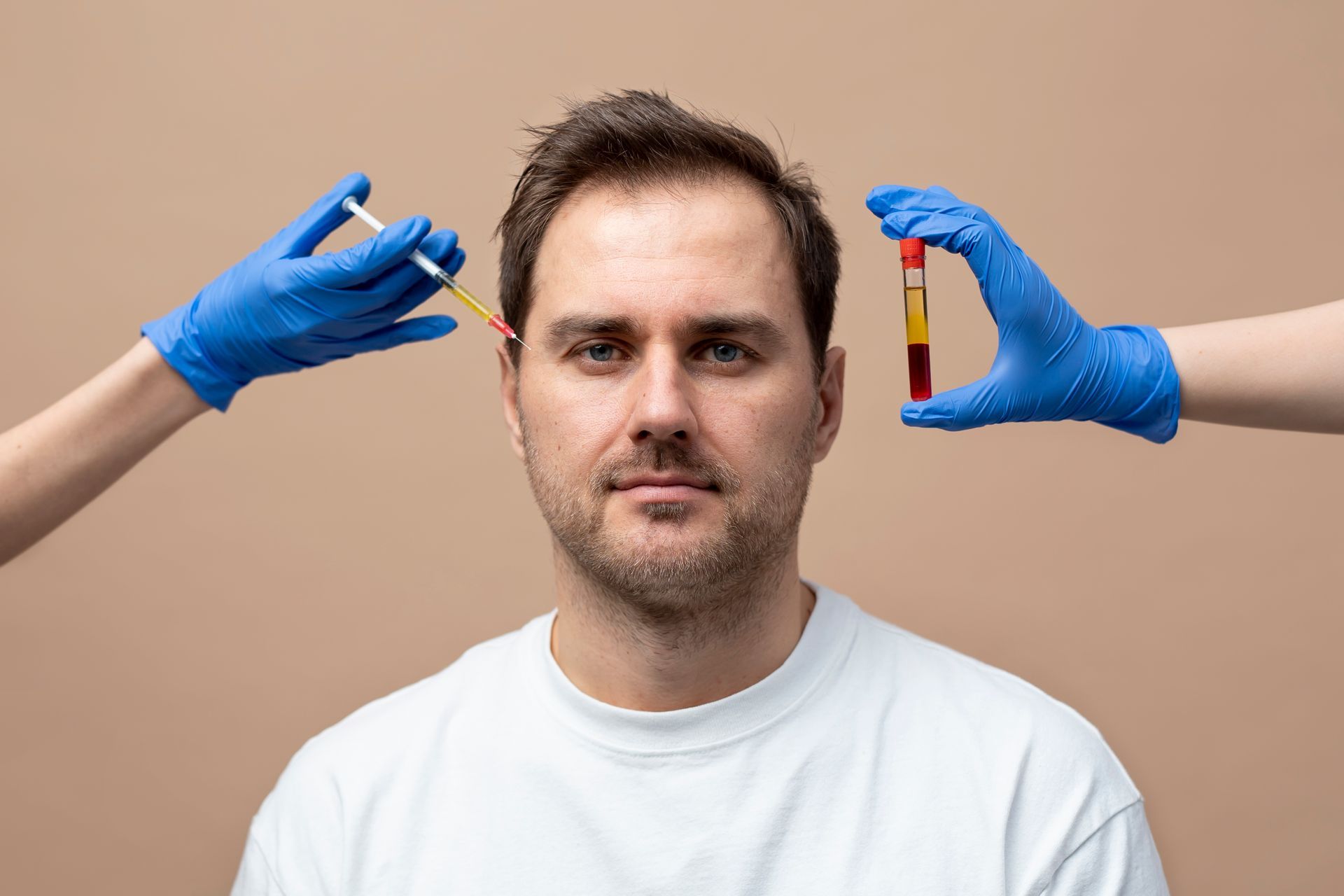 man with prp treatment tools