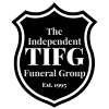 Black shield-shaped logo for The Independent Funeral Group, featuring the text 