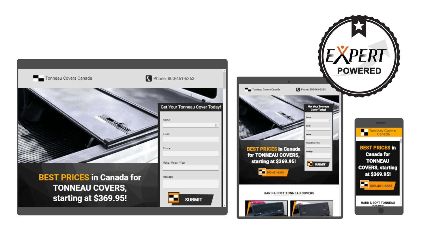 A screenshot of a website on a tablet , phone , and computer.