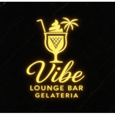 Un logo dorato in stile neon su sfondo nero raffigurante una bevanda con una palma e la scritta 