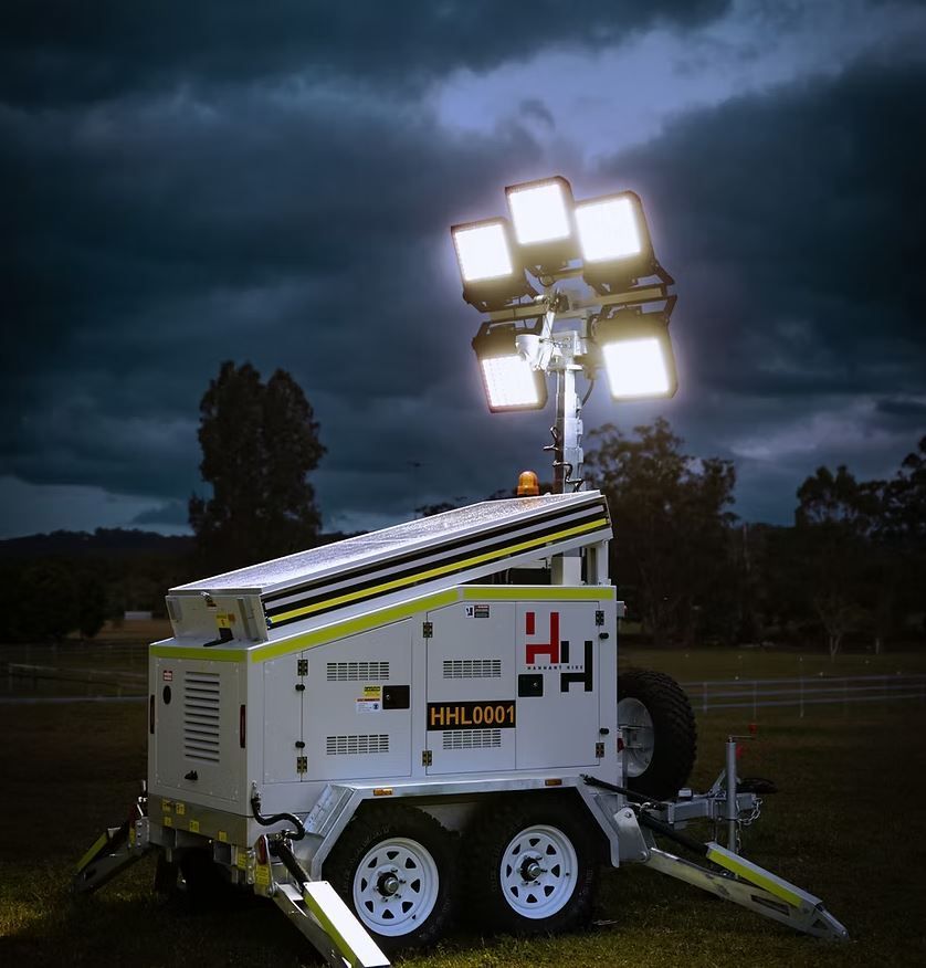 Mobile Light Tower Illuminating a Dark Field — Hannant Plant Hire in Perth, WA