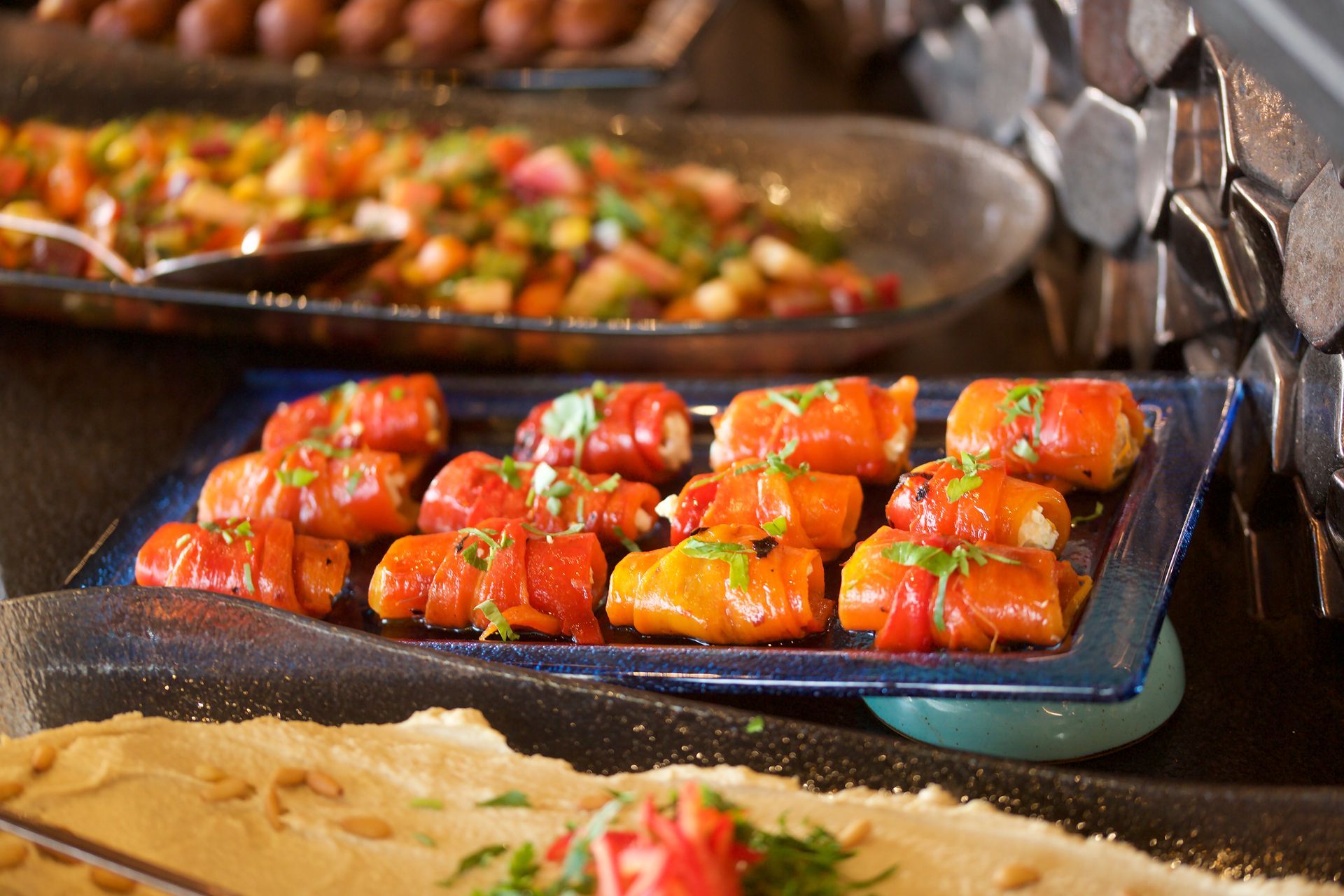 There are many different types of food on the table.