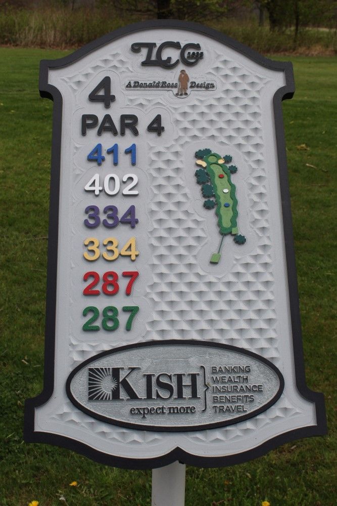 A sign on a golf course that says 4 par 4