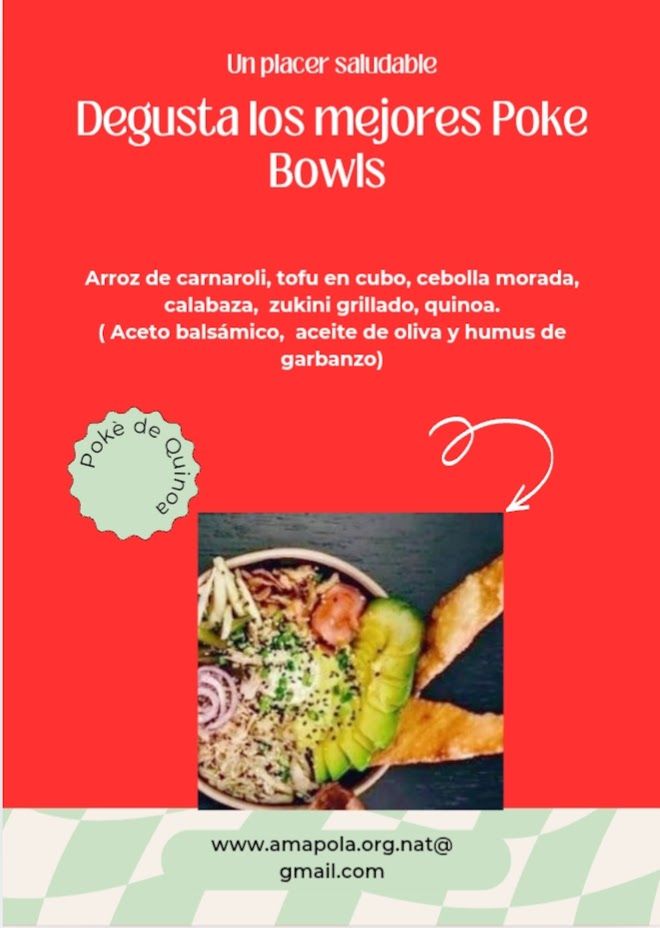 Un cartel con la imagen de un plato de comida.