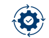 Blue gear with checkmark, surrounded by circular arrows, representing a process.