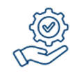 Hand holding a gear with a checkmark, symbolizing quality assurance or service.