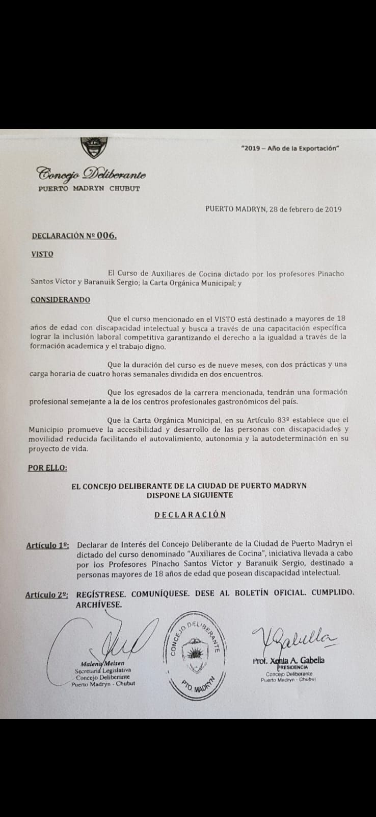 Documento del Departamento de Bomberos del Congo Coblenza con firmas y sello.