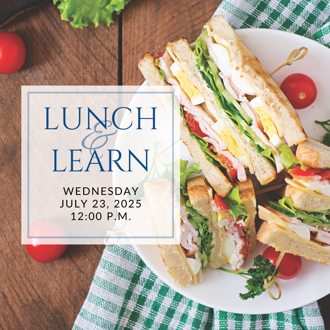 a plate of sandwiches on a table with the words lunch & learn on it