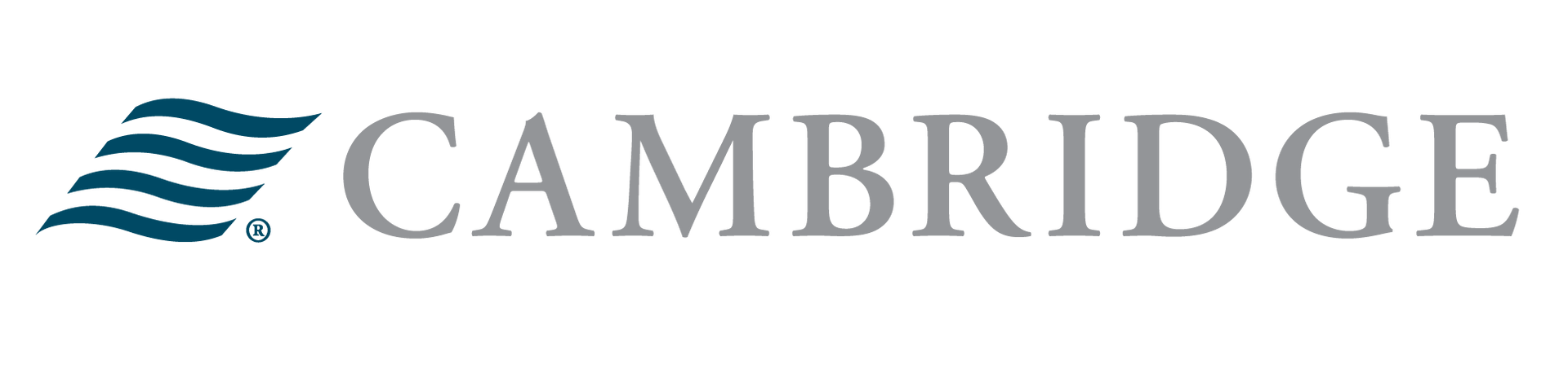 Cambridge logo with teal wave design and gray text.