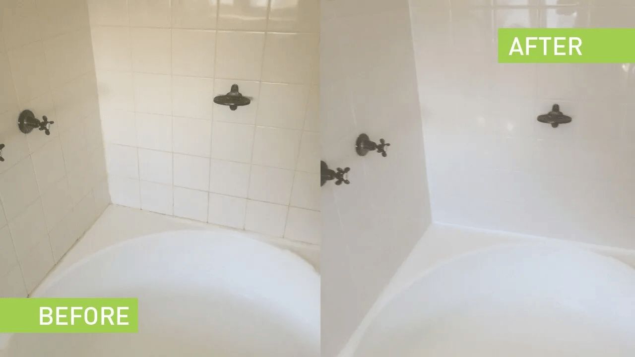 A Before and After Photo of a Bathroom With White Tiles — The Tile & Stone Specialists in Peregian Beach, QLD