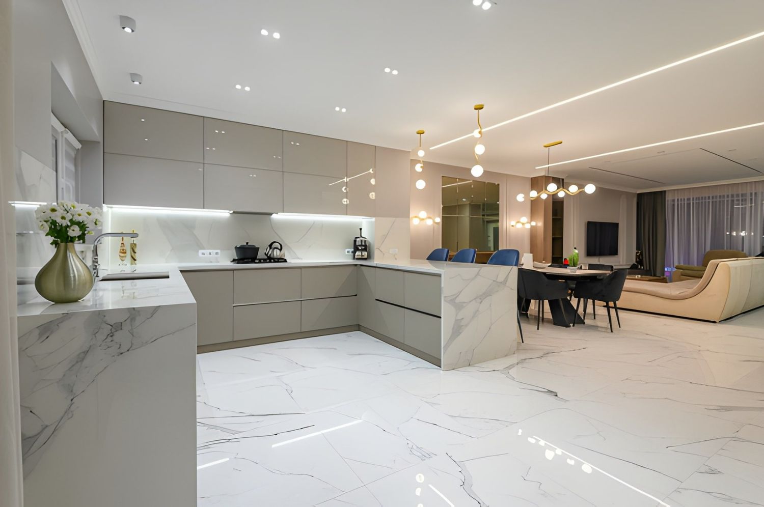 A Living Room with A Kitchen — The Tile & Stone Specialists in Peregian Beach, QLD