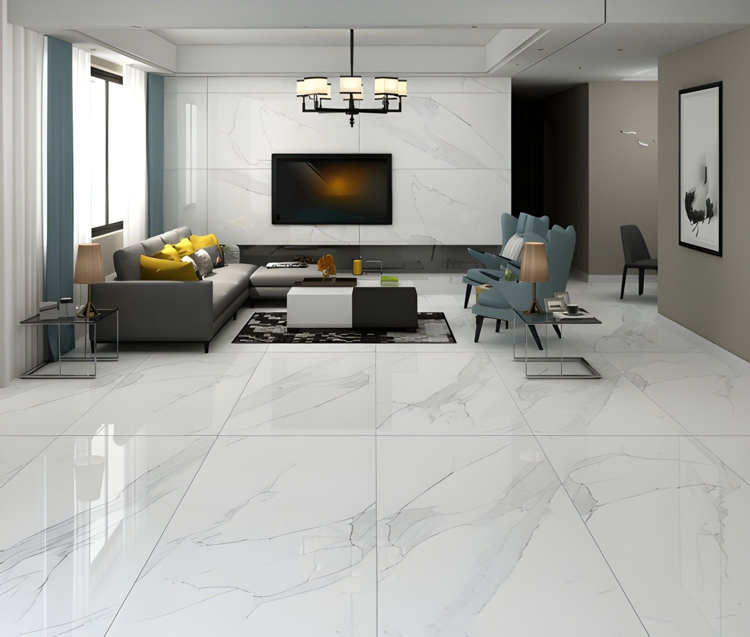 A Living Room with A Tv and Table — The Tile & Stone Specialists in Peregian Beach, QLD
