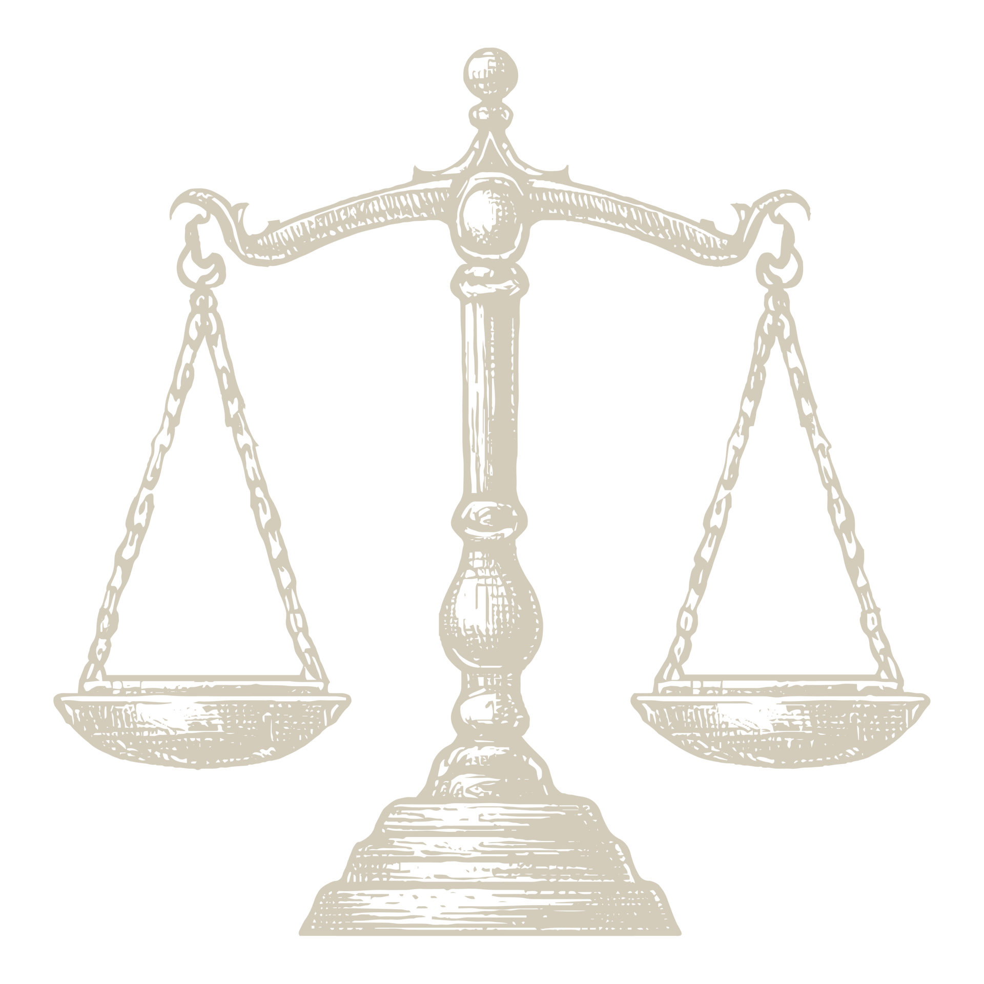 Vintage-style golden balance scale centered on a white background