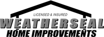 A black and white logo for weather seal home improvements.