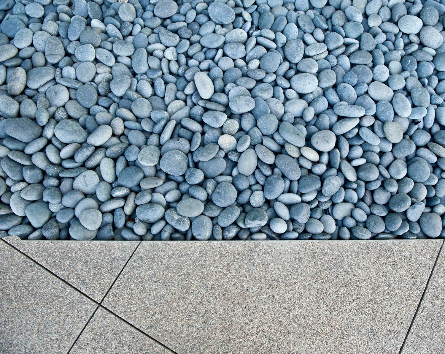 Mexican beach pebbles arranged in a decorative rock garden, perfect for modern outdoor landscaping.