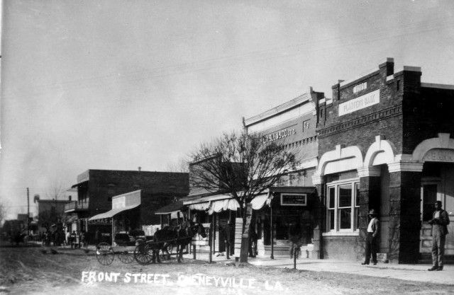 A black and white photo of front street in rockville la