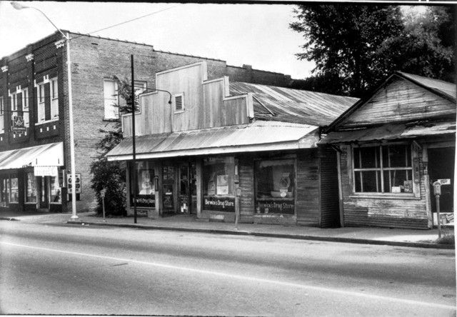 A black and white photo of a small town