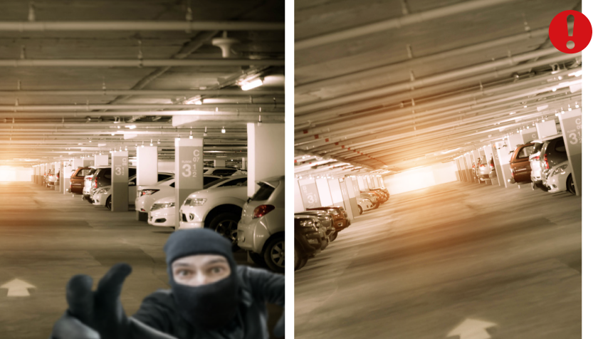 telecamere di videosorveglianza in un parcheggio