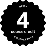 Blue badge with text: 