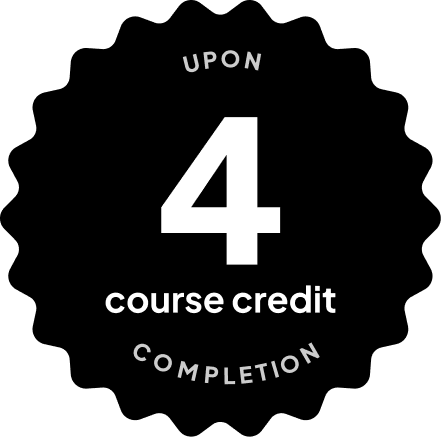 Blue badge with text: 