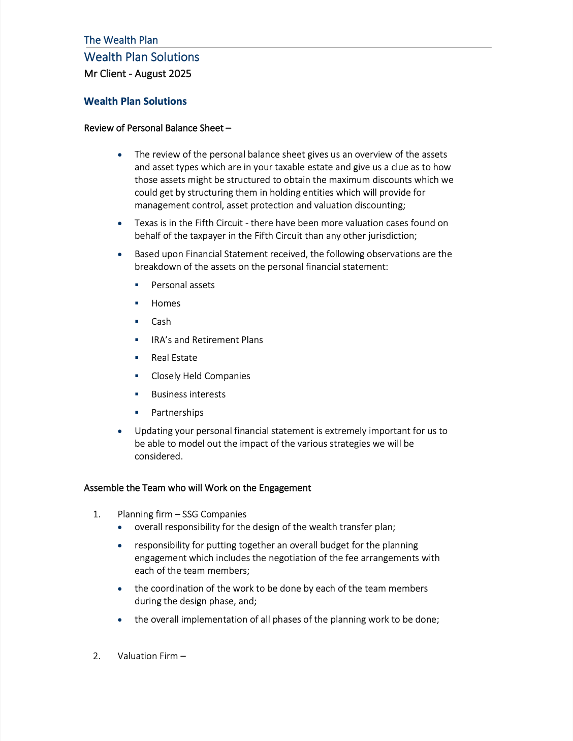 Document with bullet points outlining meeting agenda for 