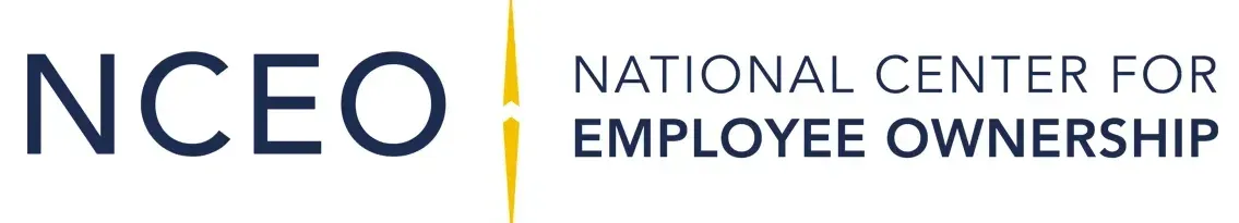 Logo of NCEO, National Center for Employee Ownership. Dark blue and gold text.