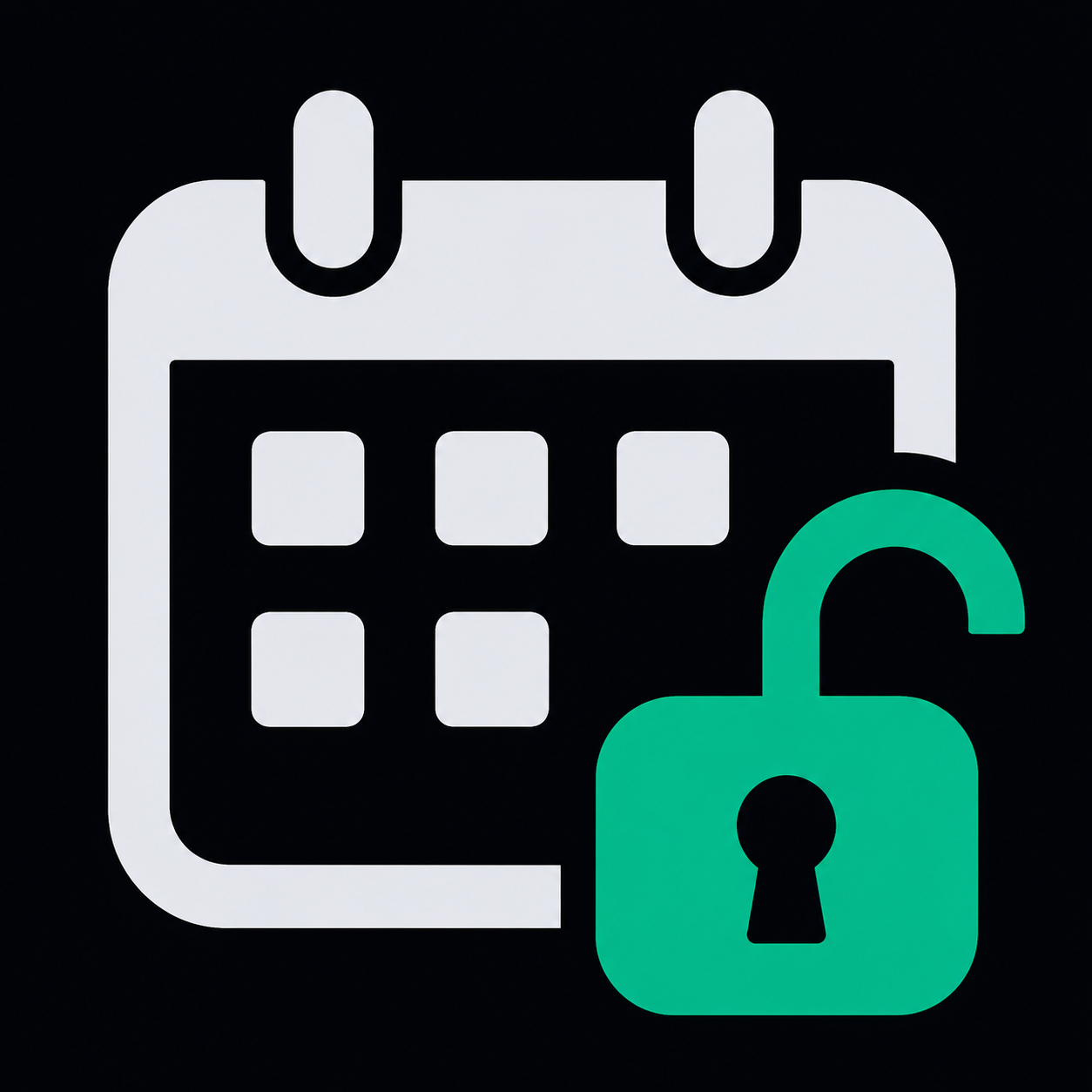 Calendar icon with teal unlocked padlock, suggesting open or accessible schedule access