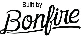 The logo for bonfire is black and white and says `` built by bonfire ''.