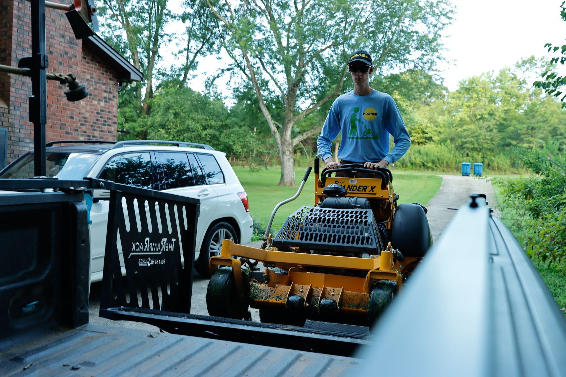 Lawn Mowing equipment on back of mowmen truck